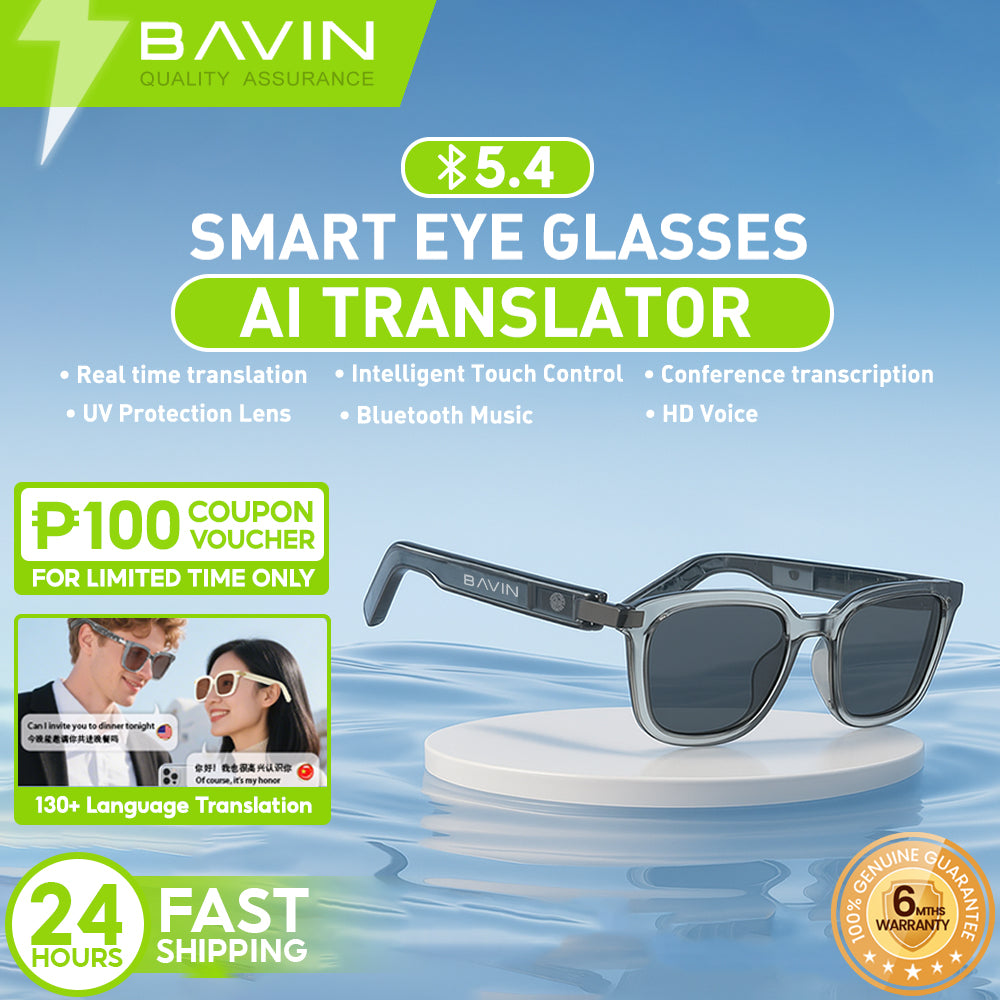 BAVIN BA101 Ai Smart Translation Sunglasses BT 5.4 w/ 130+ Languages, Open-Ear Hi-Fi Sound, Touch Control & UV Protection