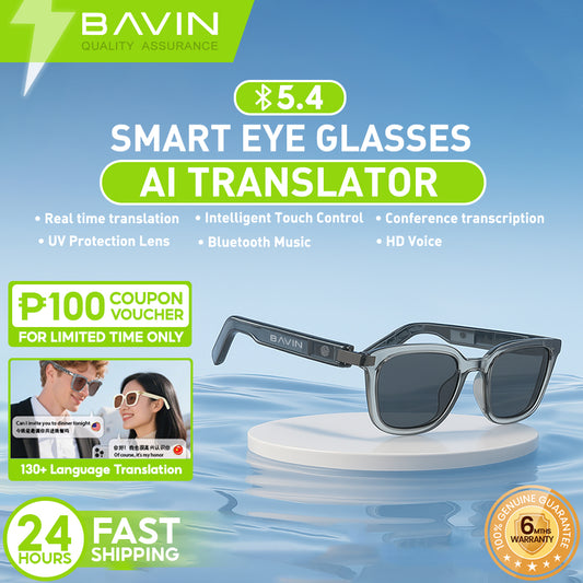 BAVIN BA101 Ai Smart Translation Sunglasses BT 5.4 w/ 130+ Languages, Open-Ear Hi-Fi Sound, Touch Control & UV Protection