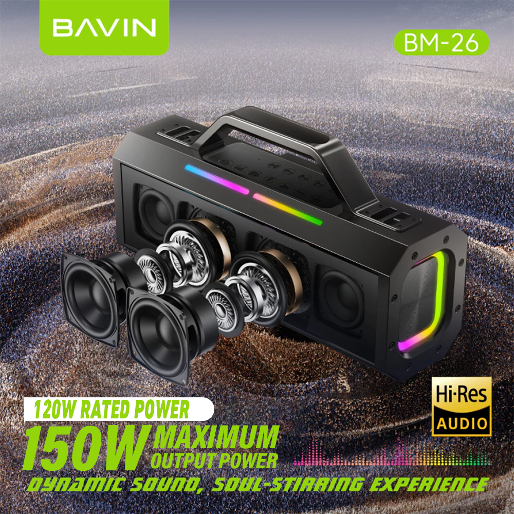BAVIN BM26 Outdoor Bluetooth Speaker Splash-Proof & Durable with 2 Wireless Microphones