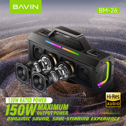 BAVIN BM26 Outdoor Bluetooth Speaker Splash-Proof & Durable with 2 Wireless Microphones