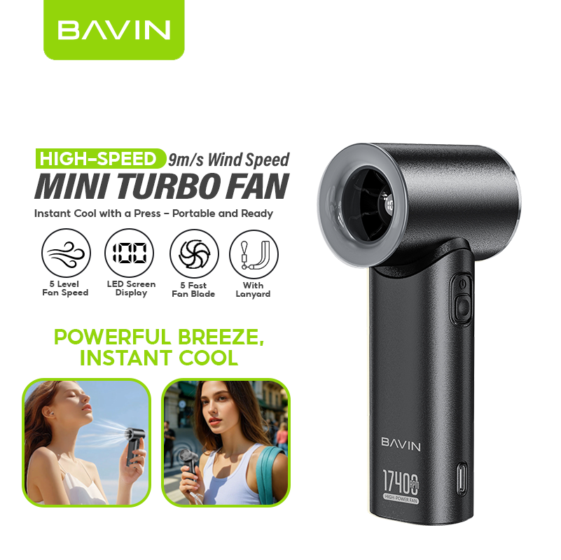 BAVIN BF-001 Portable Mini Turbo Jet Fan Rechargeable w/ Up to 5 Gears Powerful Wind Speeds