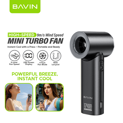 BAVIN BF-001 Portable Mini Turbo Jet Fan Rechargeable w/ Up to 5 Gears Powerful Wind Speeds