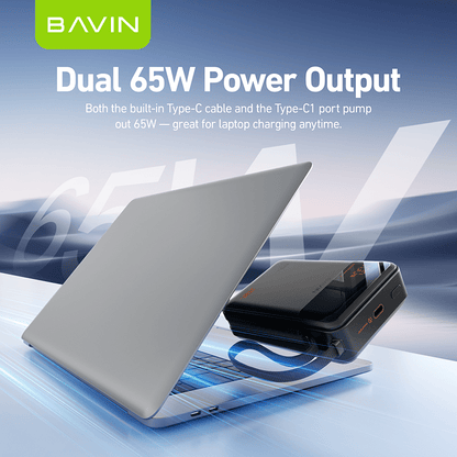 BAVIN Y-PC1188 20000mAh 65W /  PC1187S 10000mAh PD Fast Charging Powerbank w/ Built-in Type-C Cable | LED Display Laptop & Mobile Compatible