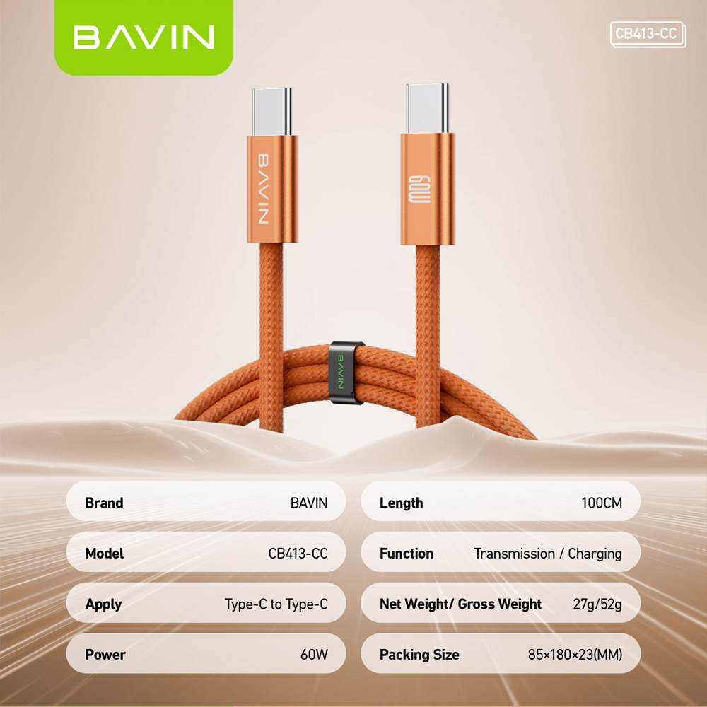 BAVIN CB413 PD 60W Type-C Fast Charging 1m Braided Cable w/ High-Speed Data Transfer for iPhone 15-17 & Android Devices