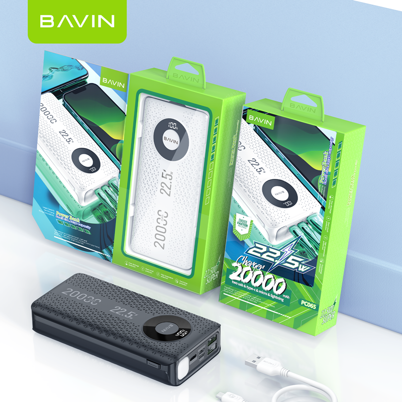 BAVIN Y-PC065 20,000mAh Powerbank w/ 22.5W Fast Charging Dual/ Ports/ Flashlight & LED Indicator