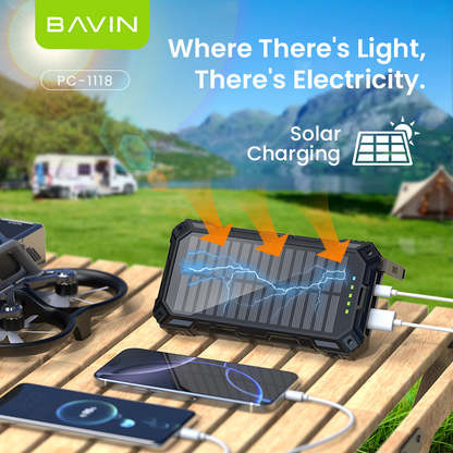 BAVIN PC1118 20000mAh Portable Wireless Solar Powerbank 22.5W Fast Charging Built-in Cable
