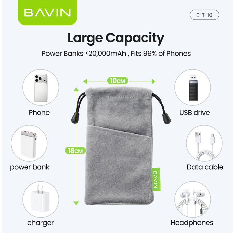 BAVIN ET10 Phone Pouch Dual Pocket Dust Resistant for Powerbank & Mobile Accessory Storage Bag