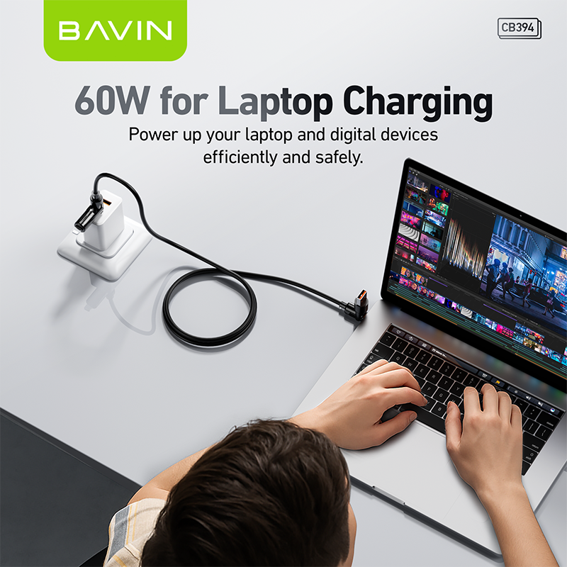 BAVIN U-CB394 60W 4-in-1 Silicone Fast Charging Cable w/ RGB Light Type-C & iPhone for Laptop, Tablet & Phones
