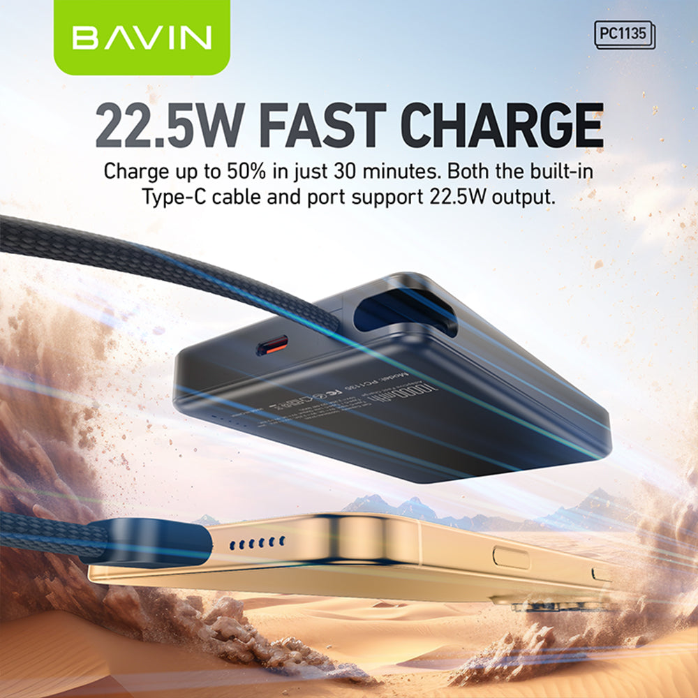 BAVIN Y-PC1135 10000mAh 22.5W Fast Powerbank with Type-C Cable & Lanyard Strap