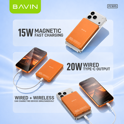 BAVIN PC1095 / PC1106 10000mAh 15W Ultra Thin Fast Charging Wireless Powerbank w/ Free Magnetic Ring