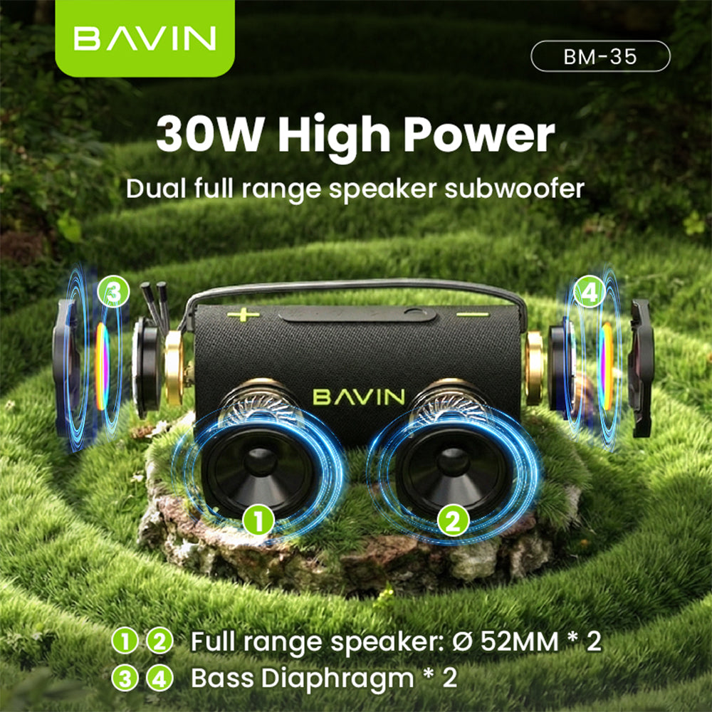 BAVIN BM35 Portable Wireless Bluetooth Speaker 30W TWS Powerful Sound 1800mAh Battery With RGB Light & Lanyard Design