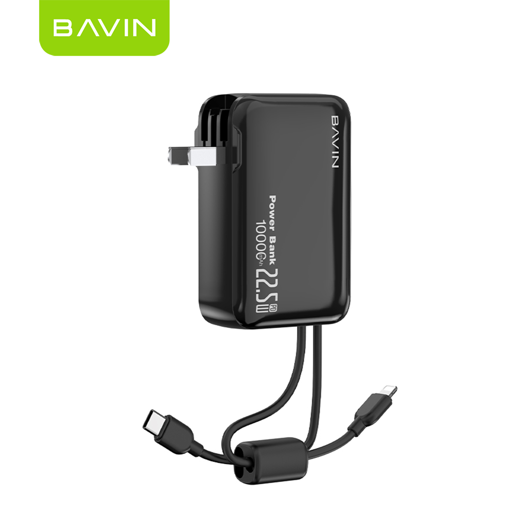 [CCC] BAVIN PC1217 2in1 Portable 10000mAh 22.5W Fast Charging Powerbank Built-in Dual Cables+AC Plug