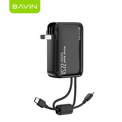 [CCC] BAVIN PC1217 2in1 Portable 10000mAh 22.5W Fast Charging Powerbank Built-in Dual Cables+AC Plug