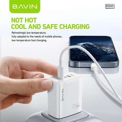 BAVIN PC908 / PC909 36W Dual Port Fast Charging Adaptor USB-C Port + USB Port QC 3.0 for Laptop Supports & iPhone 17