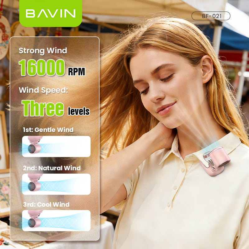 BAVIN BF021 Portable Clip Fan 1200mAh Rechargeable Desk Fan w/High Speed 16000RPM+3 SpeedStrong Wind