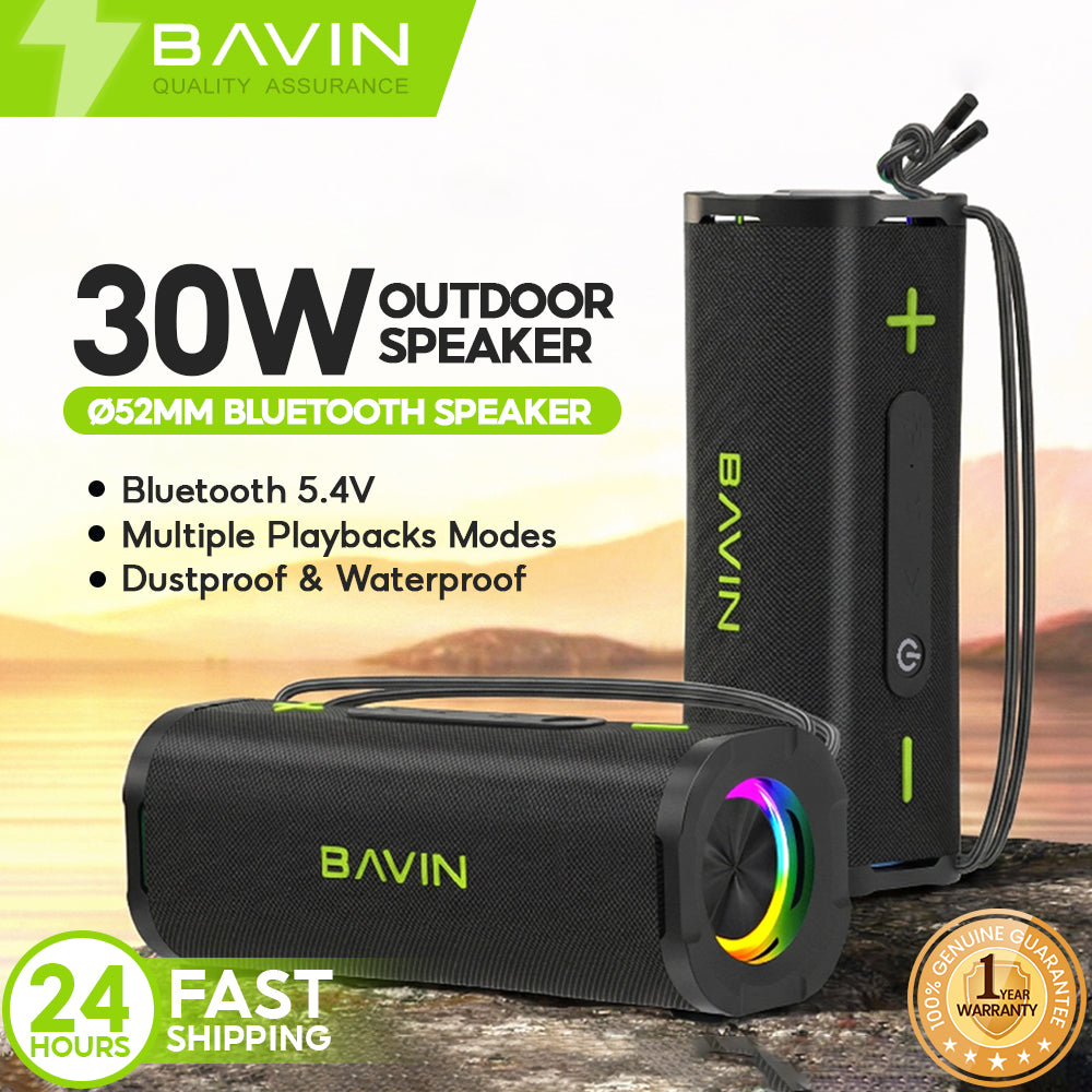 BAVIN BM35 Portable Wireless Bluetooth Speaker 30W TWS Powerful Sound 1800mAh Battery With RGB Light & Lanyard Design
