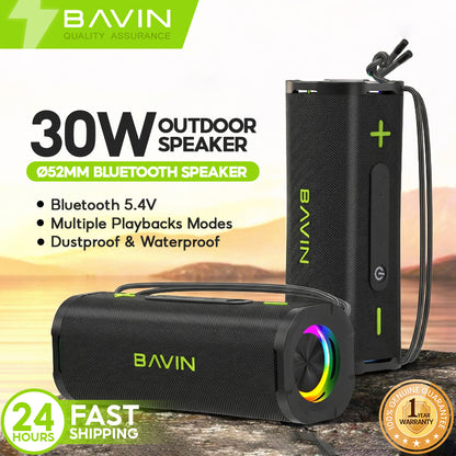 BAVIN BM35 Portable Wireless Bluetooth Speaker 30W TWS Powerful Sound 1800mAh Battery With RGB Light & Lanyard Design