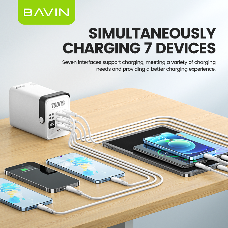 BAVIN Y-PC1062 70000mAh QC 3.0+PD 20W Powerbank w/ 6 USB & 2 Type-C Ports