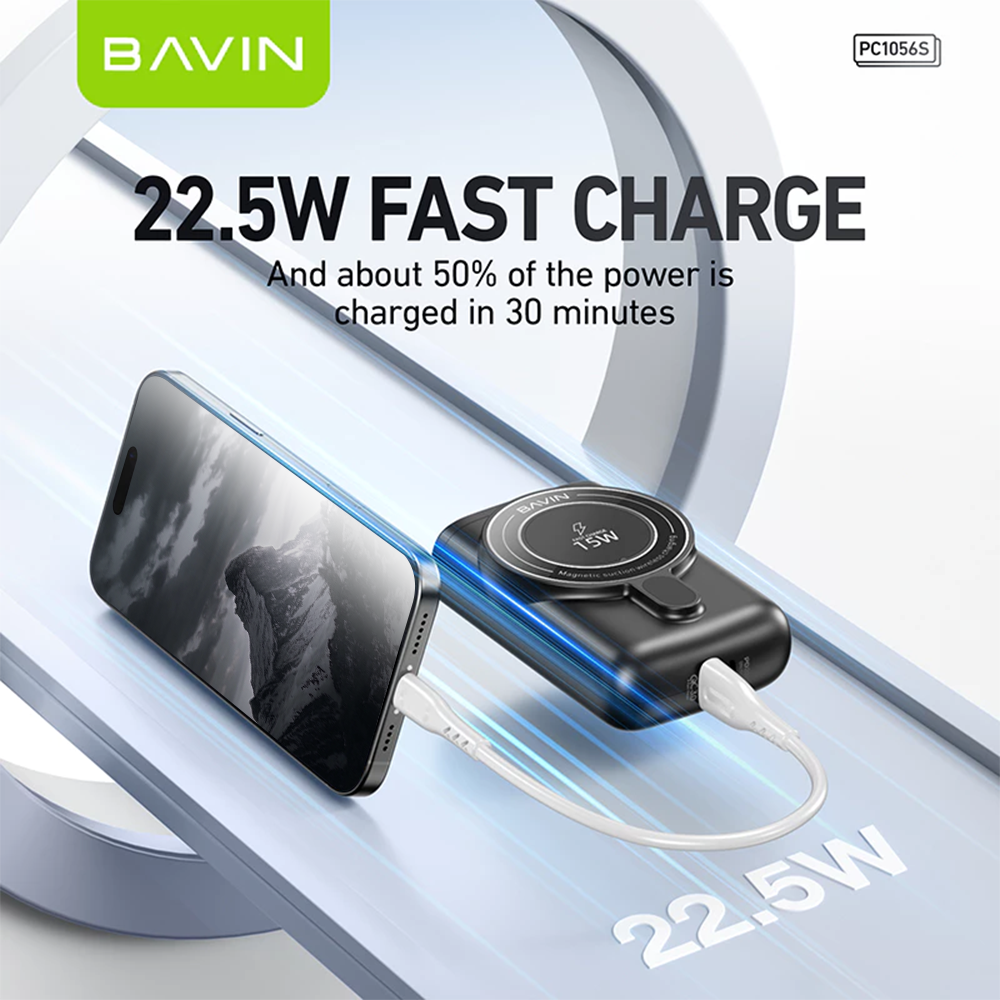 BAVIN PC1056 10000mAh Wireless Powerbank 15W Magnetic Charging with 22.5W USB QC3.0 Fast Charging
