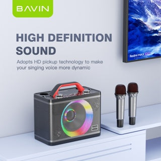BAVIN DV-BM10 Bluetooth Wireless Portable Karaoke Speaker w/ Dual Bluetooth Microphones & Light