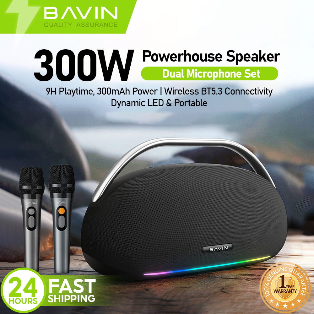 BAVIN BM50 300W Portable Bluetooth Powerhouse Speaker + 30000mAh Powerbank Function w/Dual Mic & LED