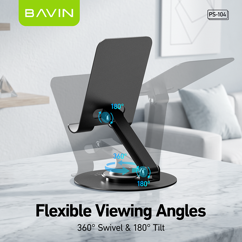 BAVIN PS104 Portable Foldable 360° Rotating Metal Desk Phone Holder Universal Stand for Phone/Tablet