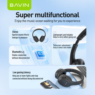 BAVIN HB-BH50 Bluetooth Stereo Headset w/ High-Quality Sound Built-In Microphone & Long Battery Life