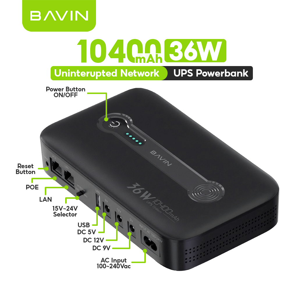 BAVIN PC1236 18W 8800mAh / 36W 10400mAh Mini DC UPS Battery Backup Powerbank for WiFi Router , CCTV