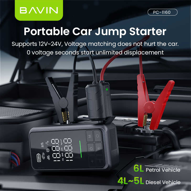 BAVIN Y-PC1160 2 in 1 Jump Starter & Air Compressor 10400mAh Powerbank