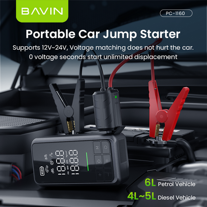 BAVIN Y-PC1160 2 in 1 Jump Starter & Air Compressor 10400mAh Powerbank
