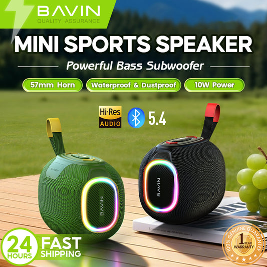 BAVIN BM33 Mini Portable Bluetooth Speaker with Powerful Bass/RGB Lights/10W HiFi TWS for Outdoor