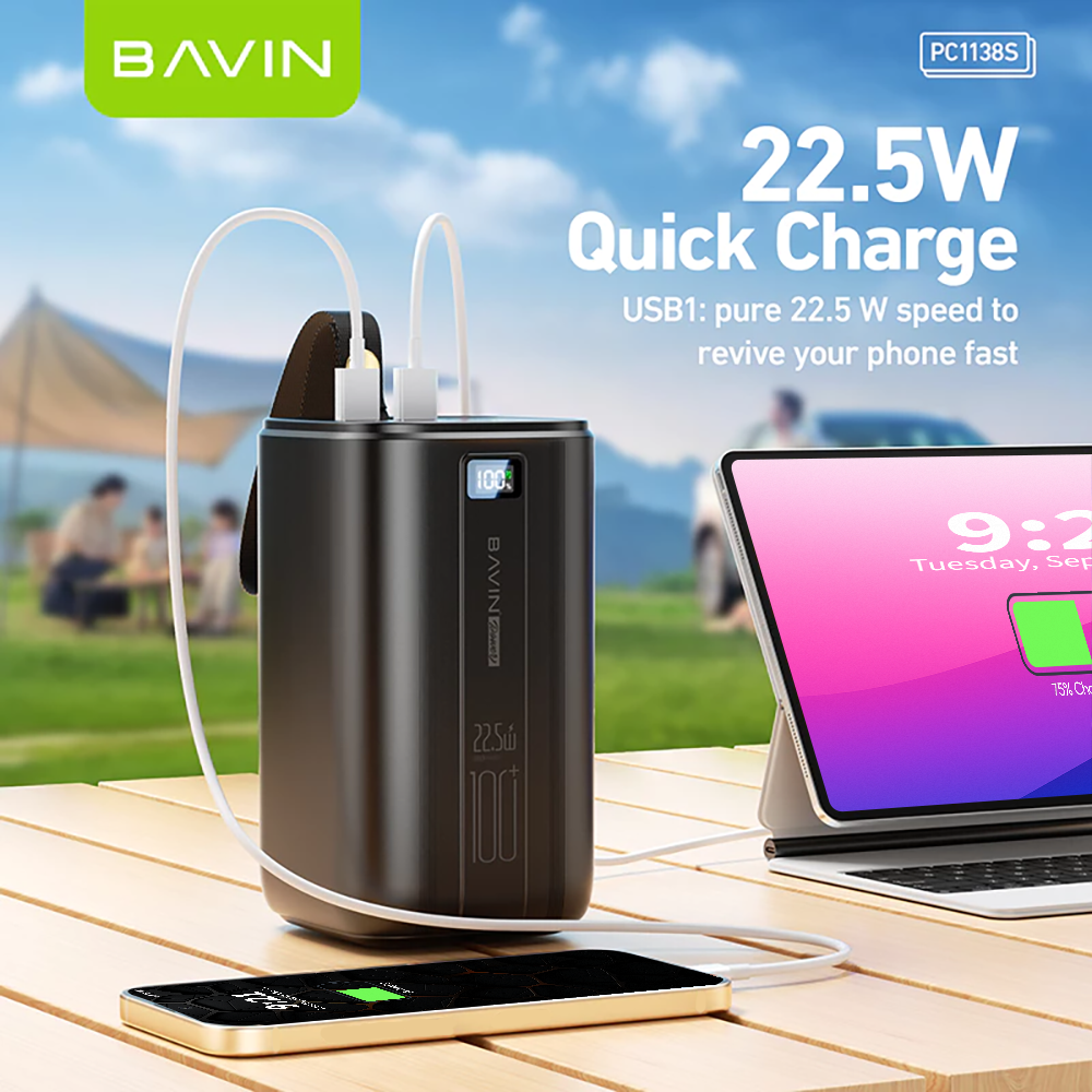 BAVIN Y-PC1057S 80000mAh / Y-PC1138S 100000mAh Heavy Duty Portable 22.5W Fast Charging Powerbank w/ LED Indicator & Flashlight