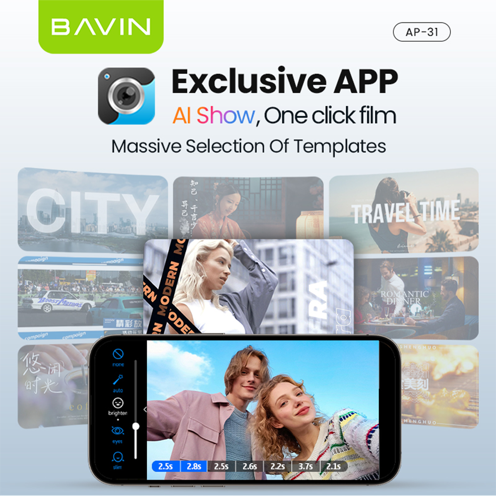 BAVIN P30/P31 Foldable Phone 3-Axis Gimbal Stabilizer w/Tripod/Fill Light/AI Smart Face Tracking