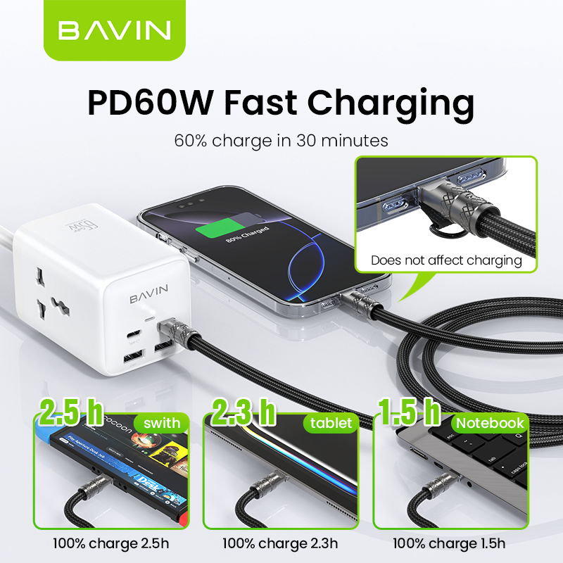 BAVIN U-CB374-XX Fast Charging Cable w/ Crossbody & Wrist Lanyard