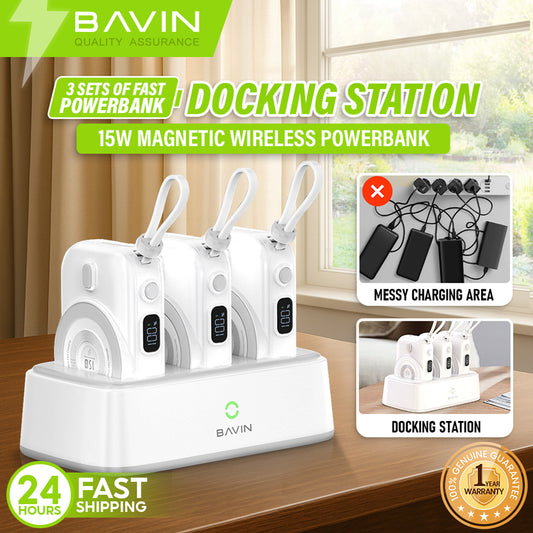 BAVIN Y-PC1130 10000mAh Docking Station Magnetic Wireless Powerbank w/ Built-in Cable