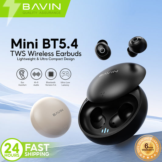 BAVIN BA111 TWS Hi-Res Audio Mini Bluetooth 5.4 Wireless Earbuds w/ Smart Touch & Long Battery Life