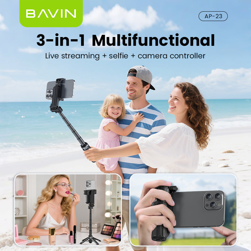 BAVIN D-Z-P23 3in1 Mini Selfie Stick w/ Tripod Bluetooth 42cm Portable & Compact 360° Rotation & Wireless Camera Shutter