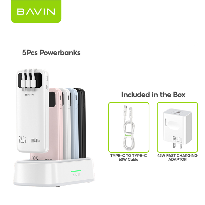 ( Christmas Gift ) BAVIN PC1202 10000mAh 5-in-1 Home Powerbank Set 22.5W Fast Charging w/ 45W PD Adapter + 60W Cable