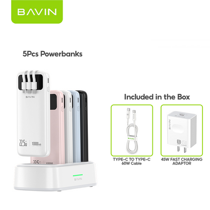 ( Christmas Gift ) BAVIN PC1202 10000mAh 5-in-1 Home Powerbank Set 22.5W Fast Charging w/ 45W PD Adapter + 60W Cable