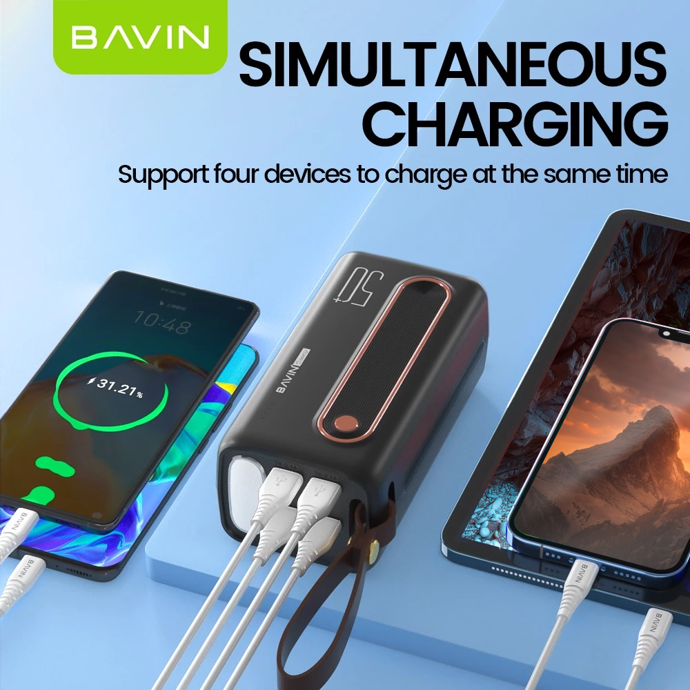 BAVIN PC066 50000mAh Powerbank Charging Type-C Micro iPhone Input & 4 USB Output w/ LED Light PowerBank