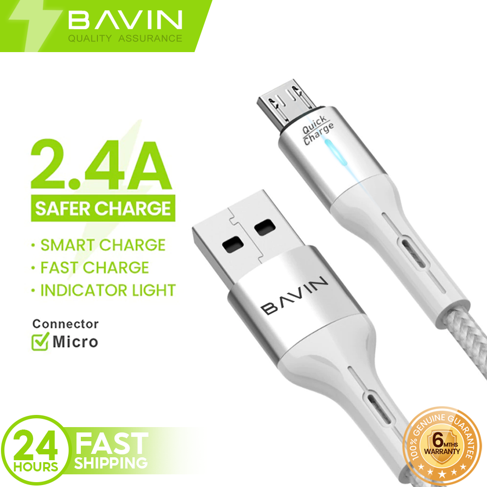 BAVIN U-CB203 2.4A Smart Power Off Charging Data Cable w/ Light Indicator for Micro