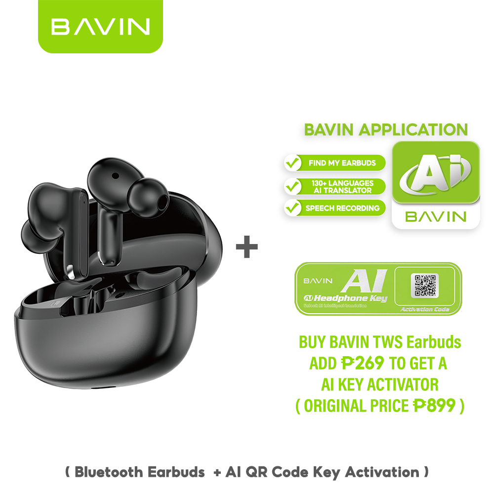 BAVIN HB-BA-100 Wireless Bluetooth Earbuds w/ Hi-Res Audio, Touch Control, AI Voice Assistant, Real-Time Transcription