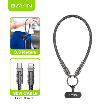 BAVIN CB375 30W PD Fast Charging Cable For Crossbody & Wrist Phone Lanyard 1.2M Cord Strap