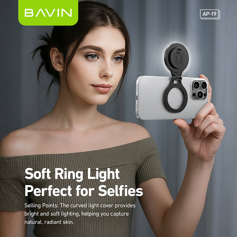BAVIN D-Z-P19 Foldable Magnetic Fill Light w/ 3 Modes Adjustable Brightness & 120° Angle
