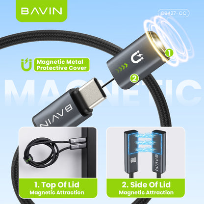 BAVIN CB427 Portable 1m 60W PD Fast Charging Magnetic Type-C Data Cable Braided for iPhone 17, Android