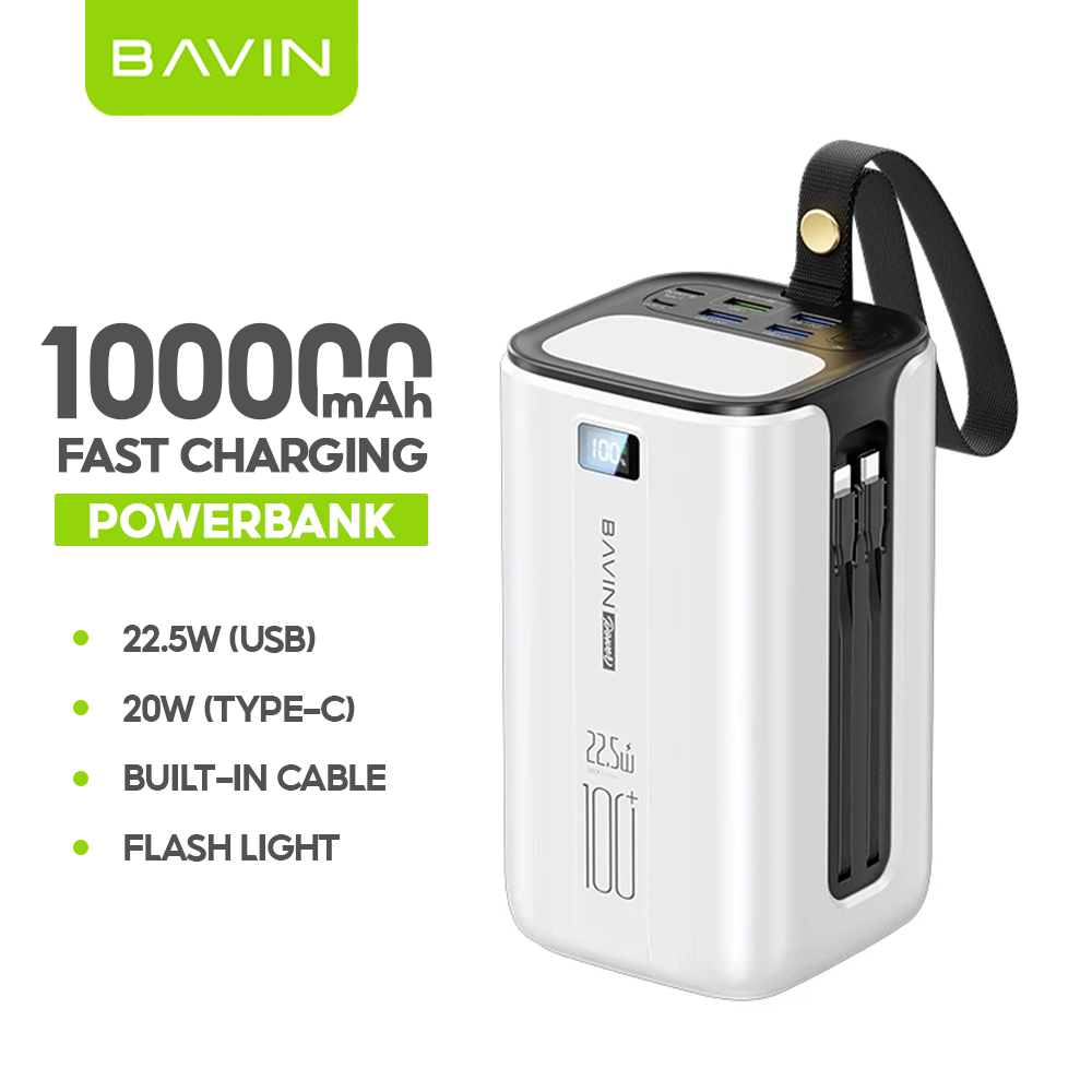 BAVIN PC1057S 80000mAh /PC1138S 100000mAh Heavy Duty Powerbank 22.5W Fast Charging w/ Built-in Cable