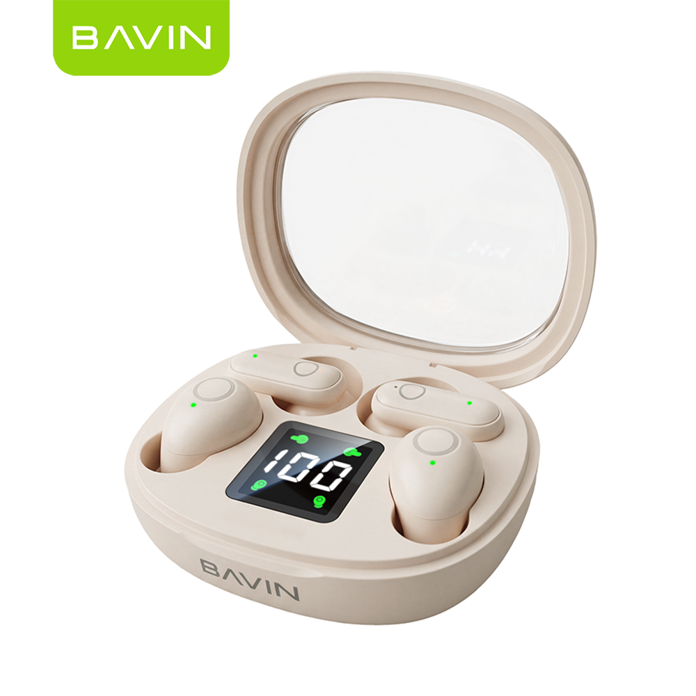 BAVIN BA110 2-in-1 TWS Hi-Res Audio Wireless Bluetooth Semi-in-ear + In-ear Earbuds | Smart LED Display