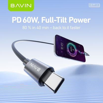 BAVIN U-CB399 60W Fast Charging & Data Cable w/ Type-C to Type-C & Type-C to iPhone Supports Laptop, Smartphones