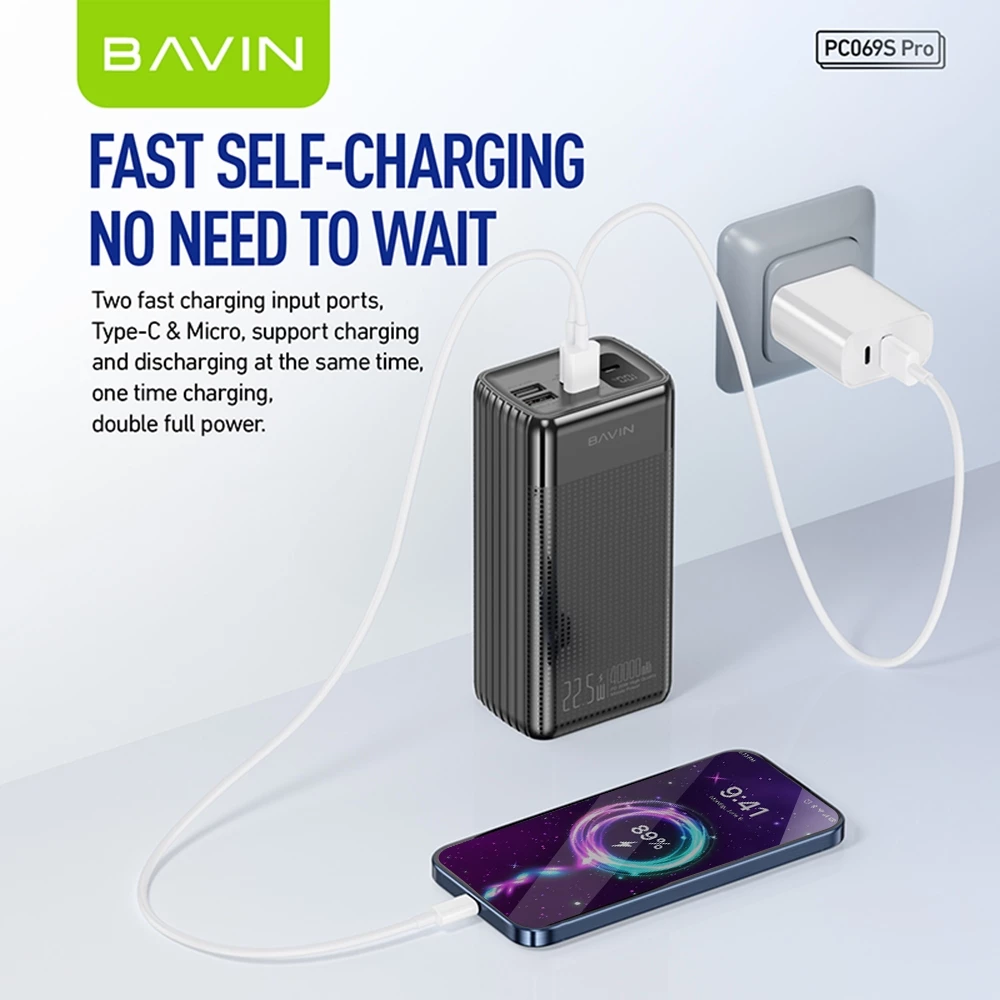 BAVIN PC069 Pro 22.5W 40000mAh Fast Charging Large Capacity Powerbank w/ Multiple 3.0A Output & Input