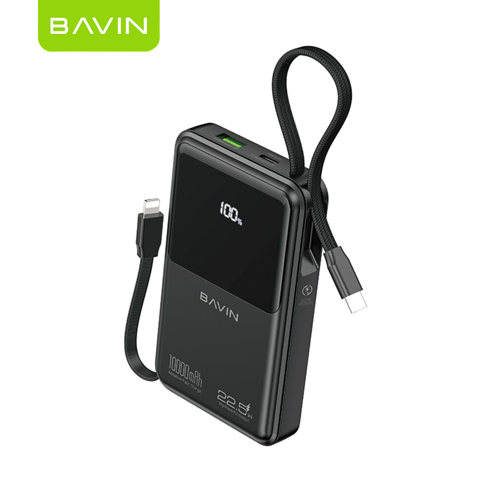 BAVIN PC1151 10000mAh Powerbank w/ 22.5W Triple Fast Charging Built-in Type-C & iPhone Cables | Smart LED Display